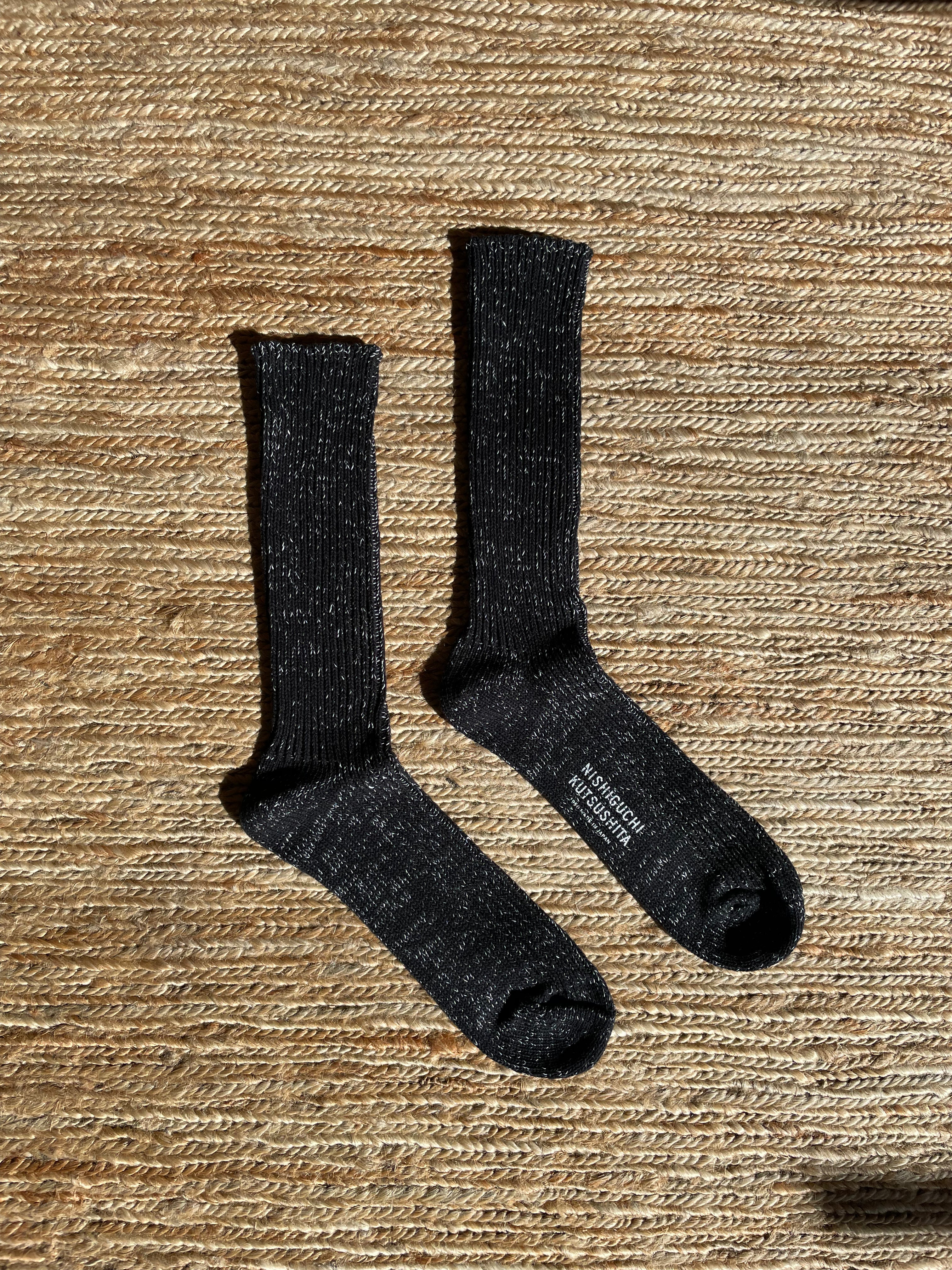 Nishiguchi Kutsushita - Hemp Cotton Ribbed Socks in Black - Tempo