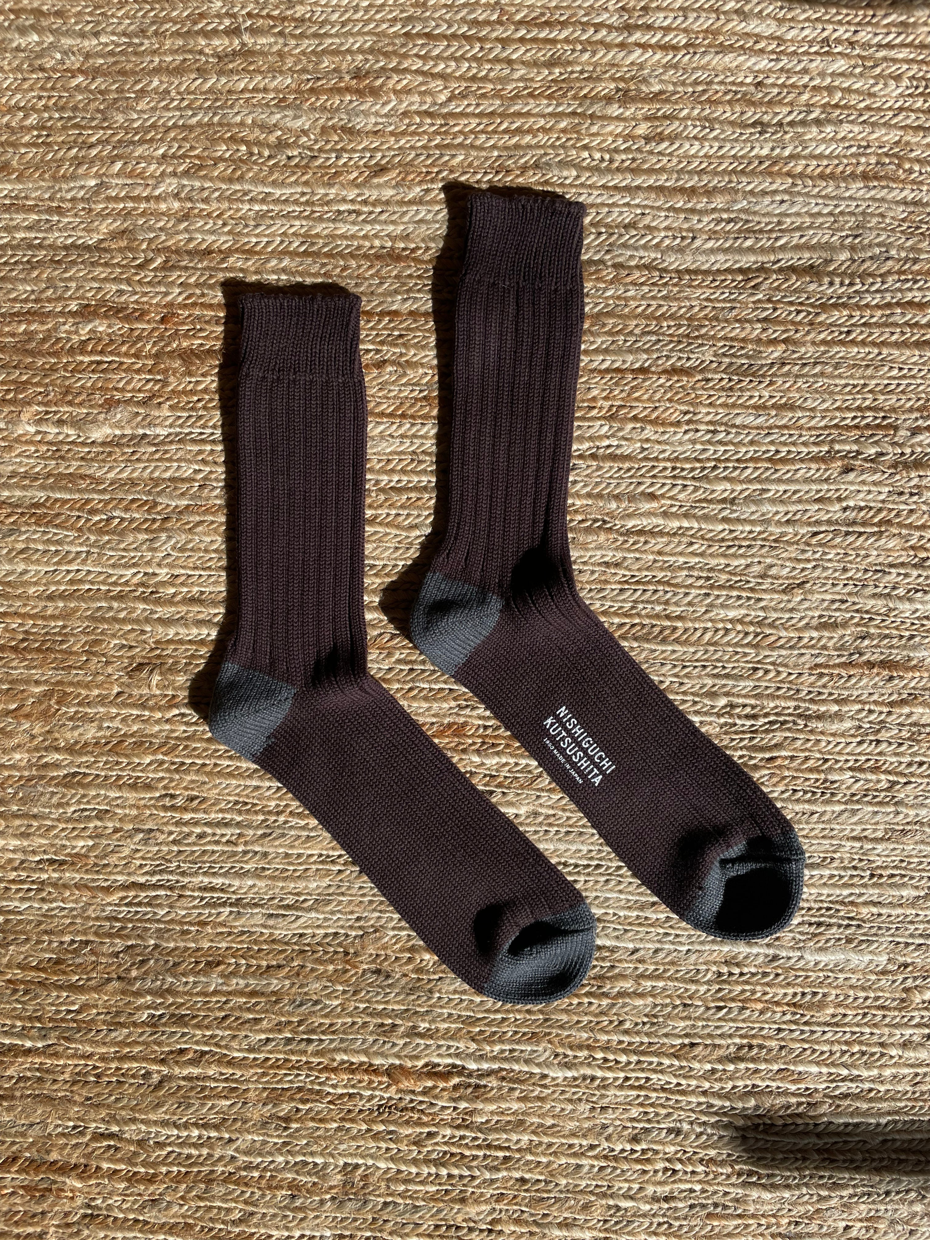 Nishiguchi Kutsushita - Luxurious Cotton Ribbed Socks in Brown - Tempo
