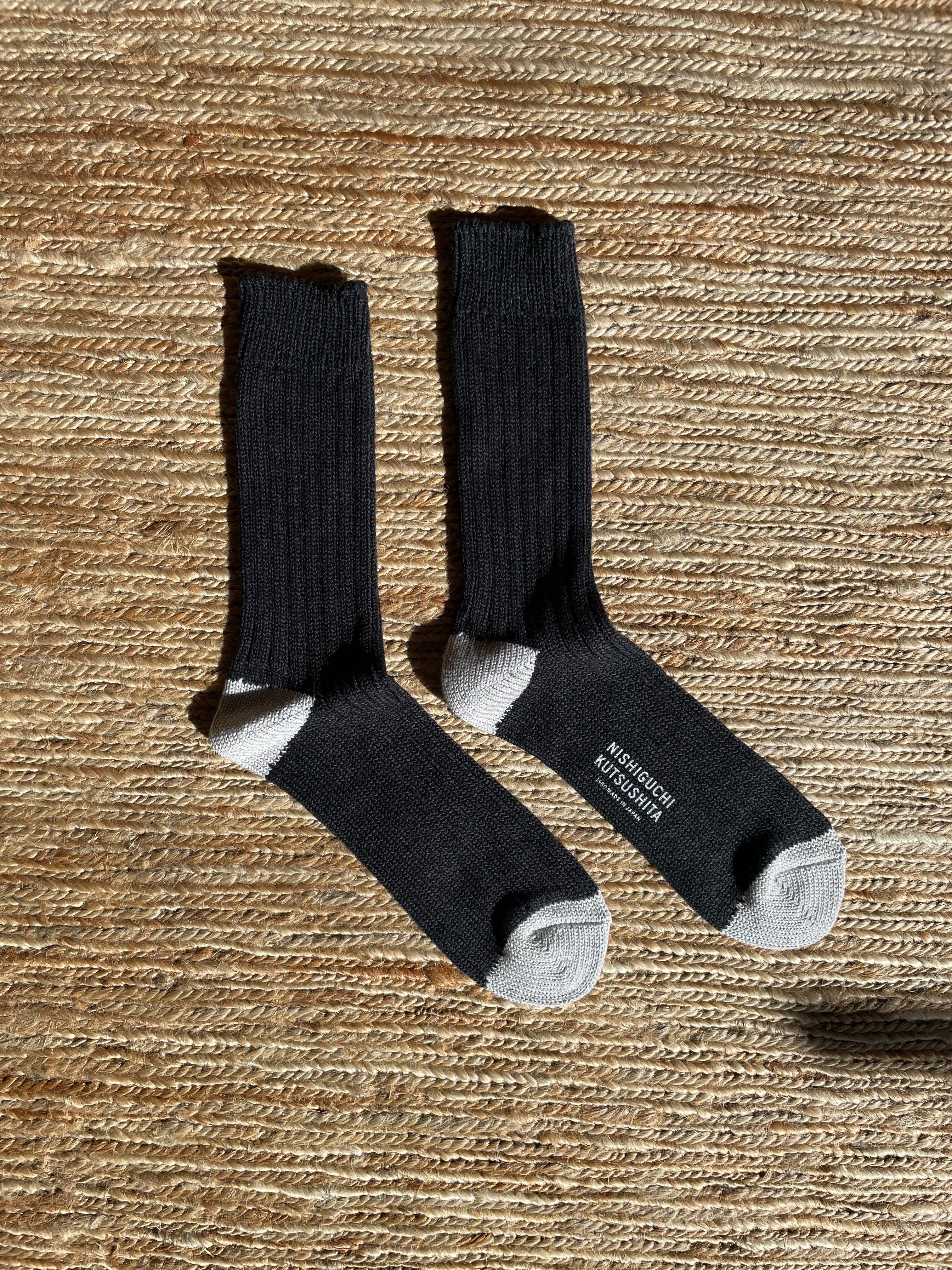Nishiguchi Kutsushita - Luxurious Cotton Ribbed Socks in Charcoal - Tempo