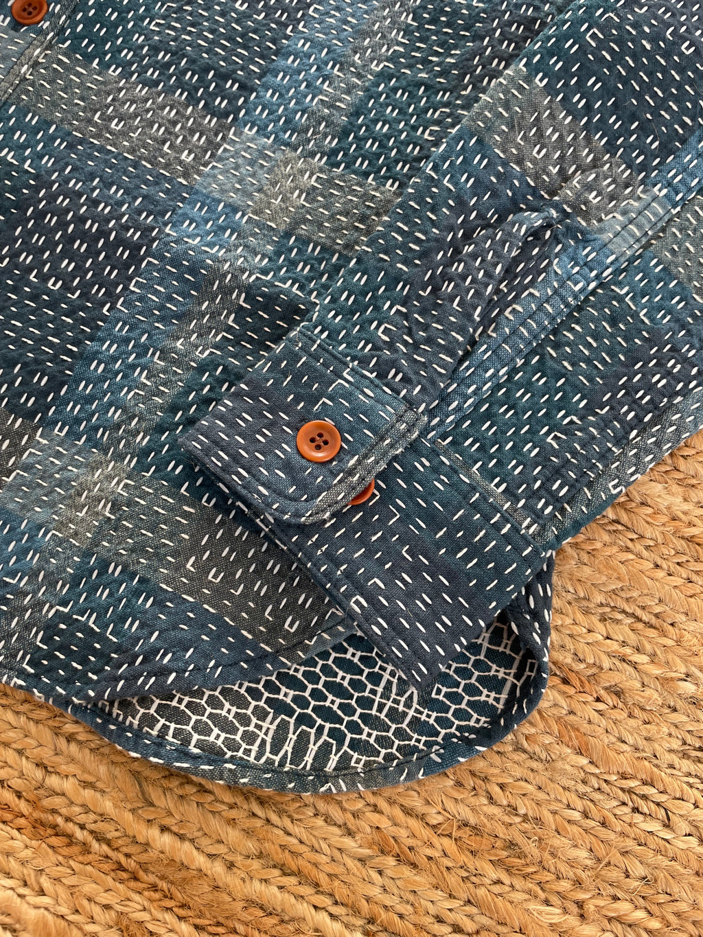 Noragi Sashiko Long Sleeve Shirt in Blue - Tempo