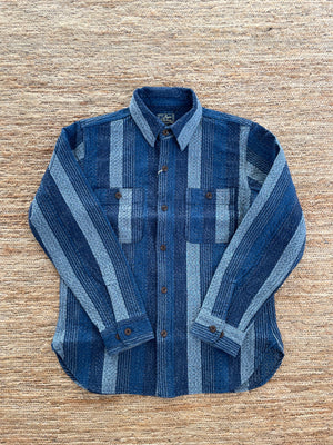 Noragi Kasuri Sashiko Shirt in Navy - Tempo