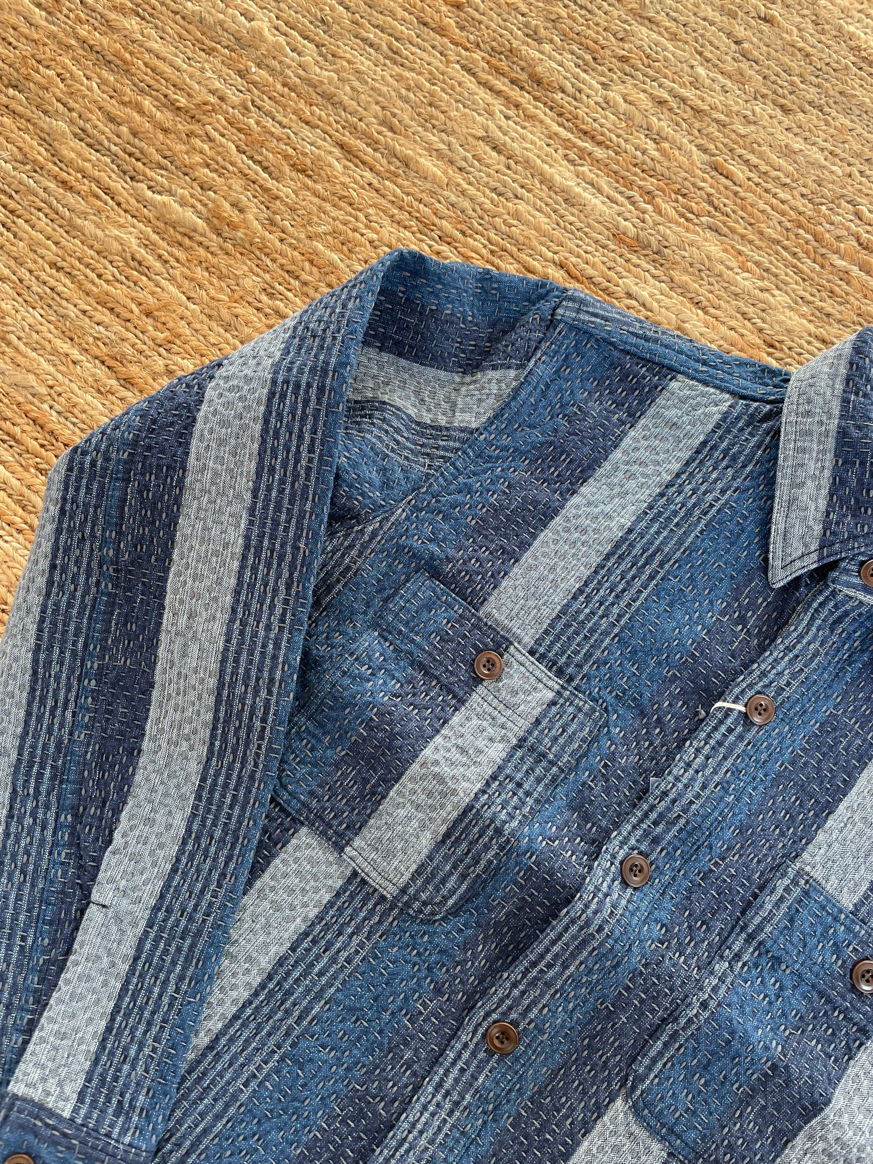 Noragi Kasuri Sashiko Shirt in Navy - Tempo