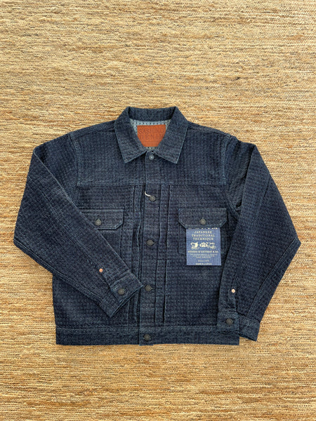 15.5oz Sashiko Jacquard Weave Type II Denim Jacket in Indigo - OW