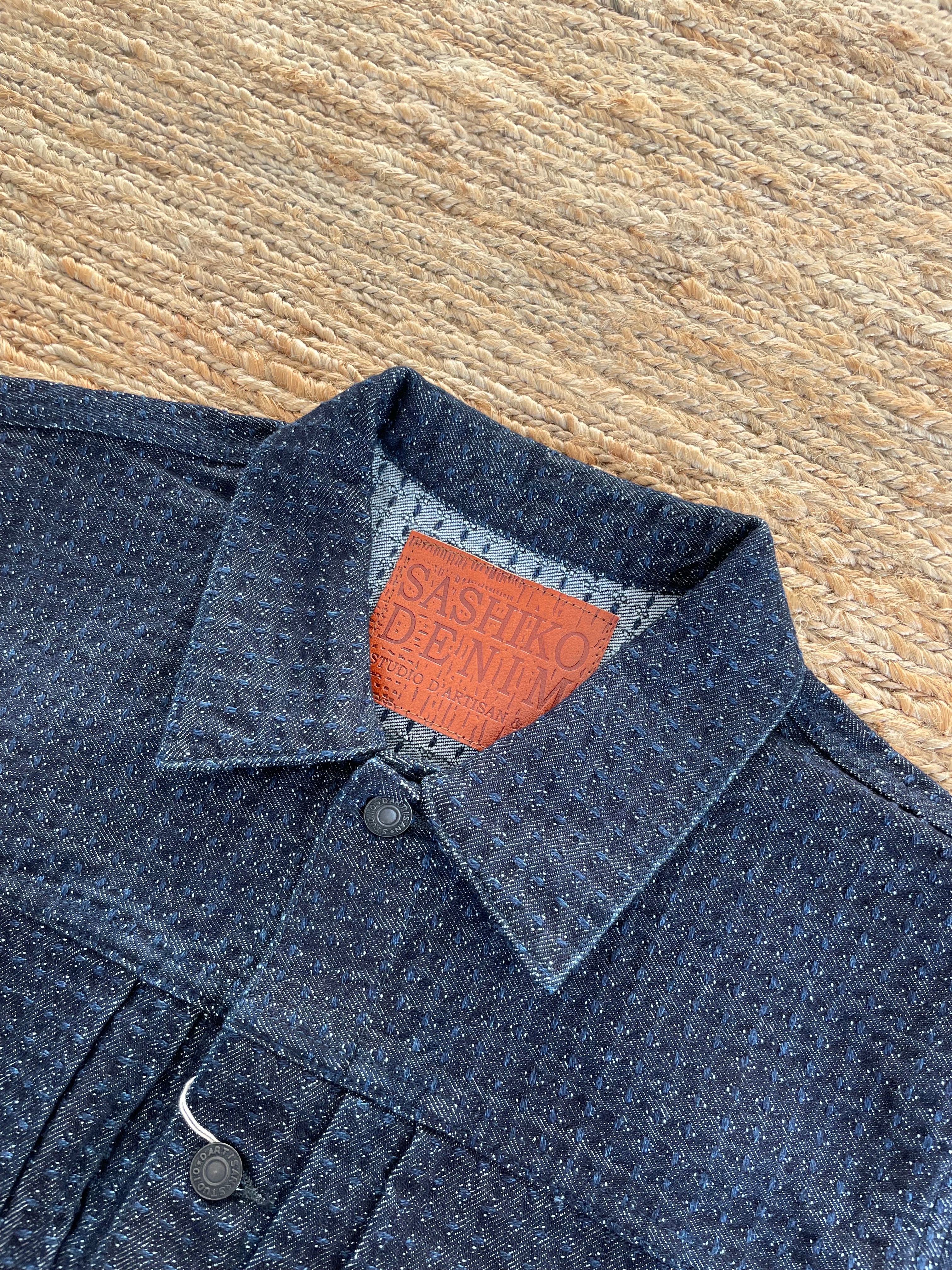 15.5oz Sashiko Jacquard Weave Type II Denim Jacket in Indigo - OW