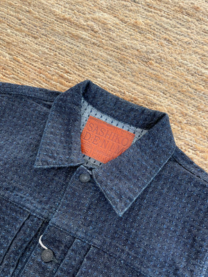 Bientôt disponible : 15,5 oz Sashiko Jacquard Weave Type II Denim Jacket in Indigo - OW 