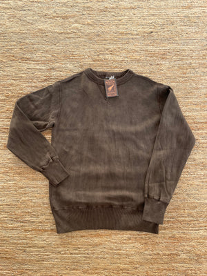 Amami Dorozome Mud-Dyed Tsuriami Loopwheel "Eastener Sweatshirt" in Dark Brown - Tempo