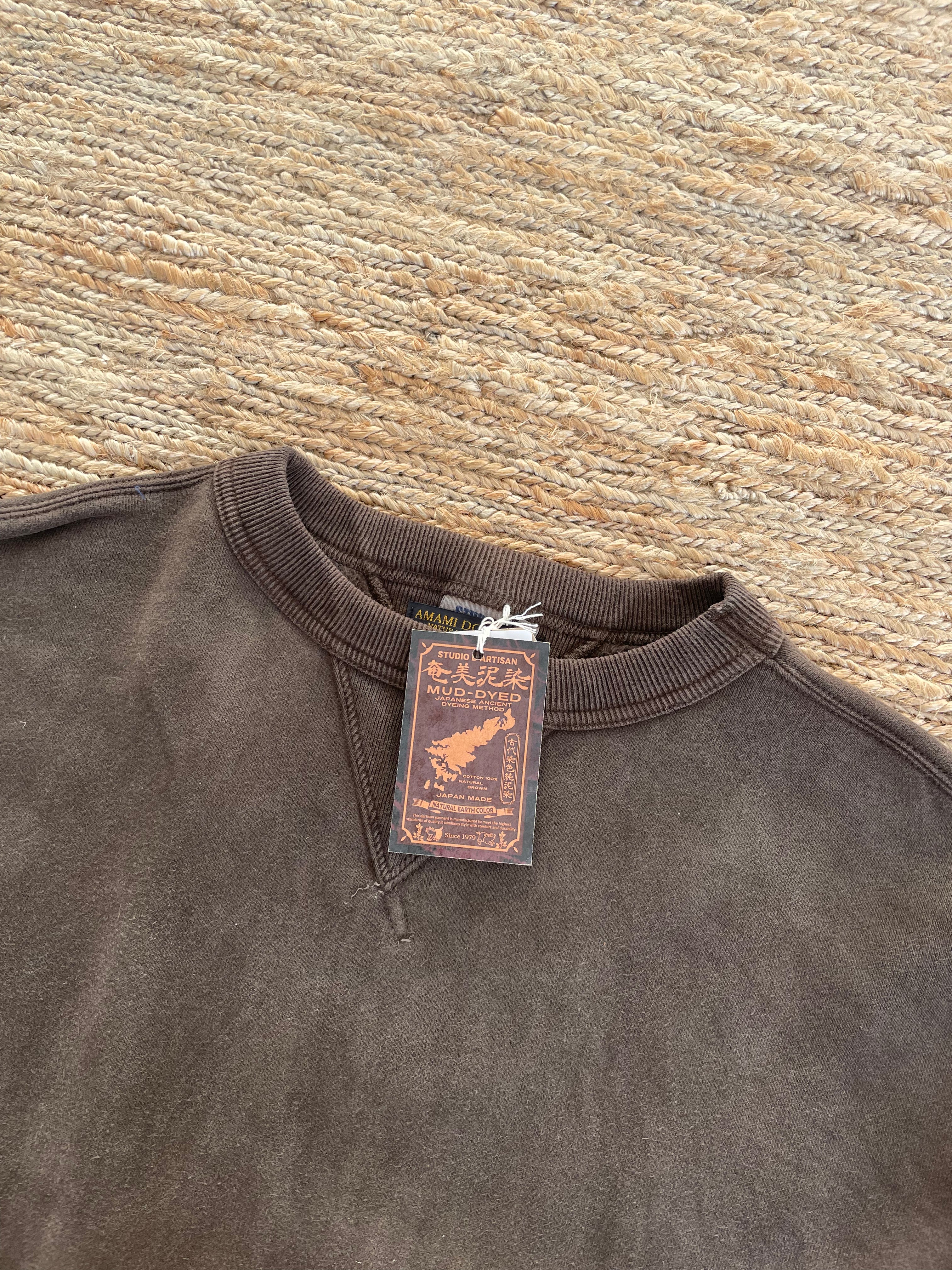 Amami Dorozome Mud-Dyed Tsuriami Loopwheel "Eastener Sweatshirt" in Dark Brown