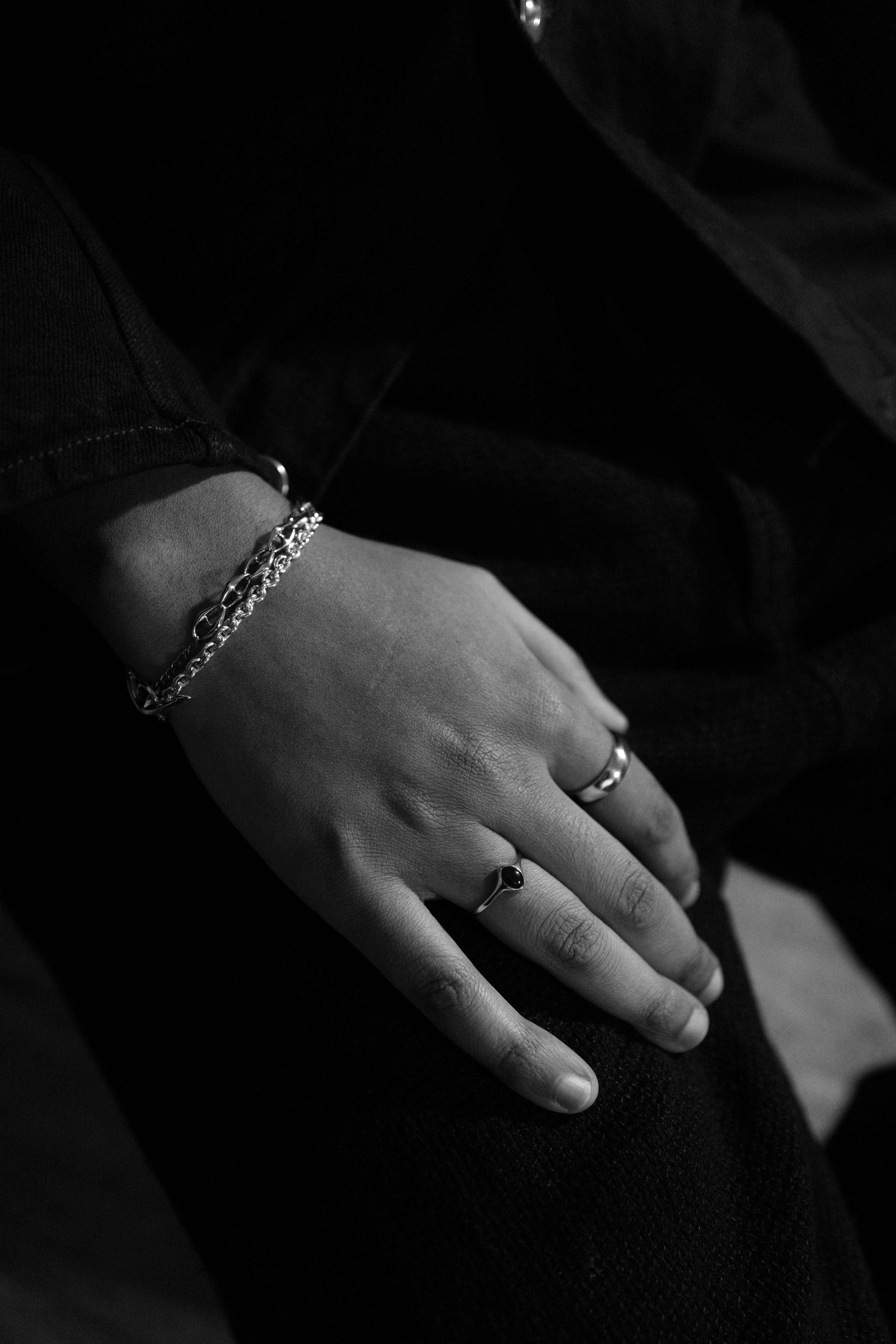 COLDFRAME - Set of 2 Handcrafted 925 Silver and Volcanic Grey Obsidian Rings - Tempo