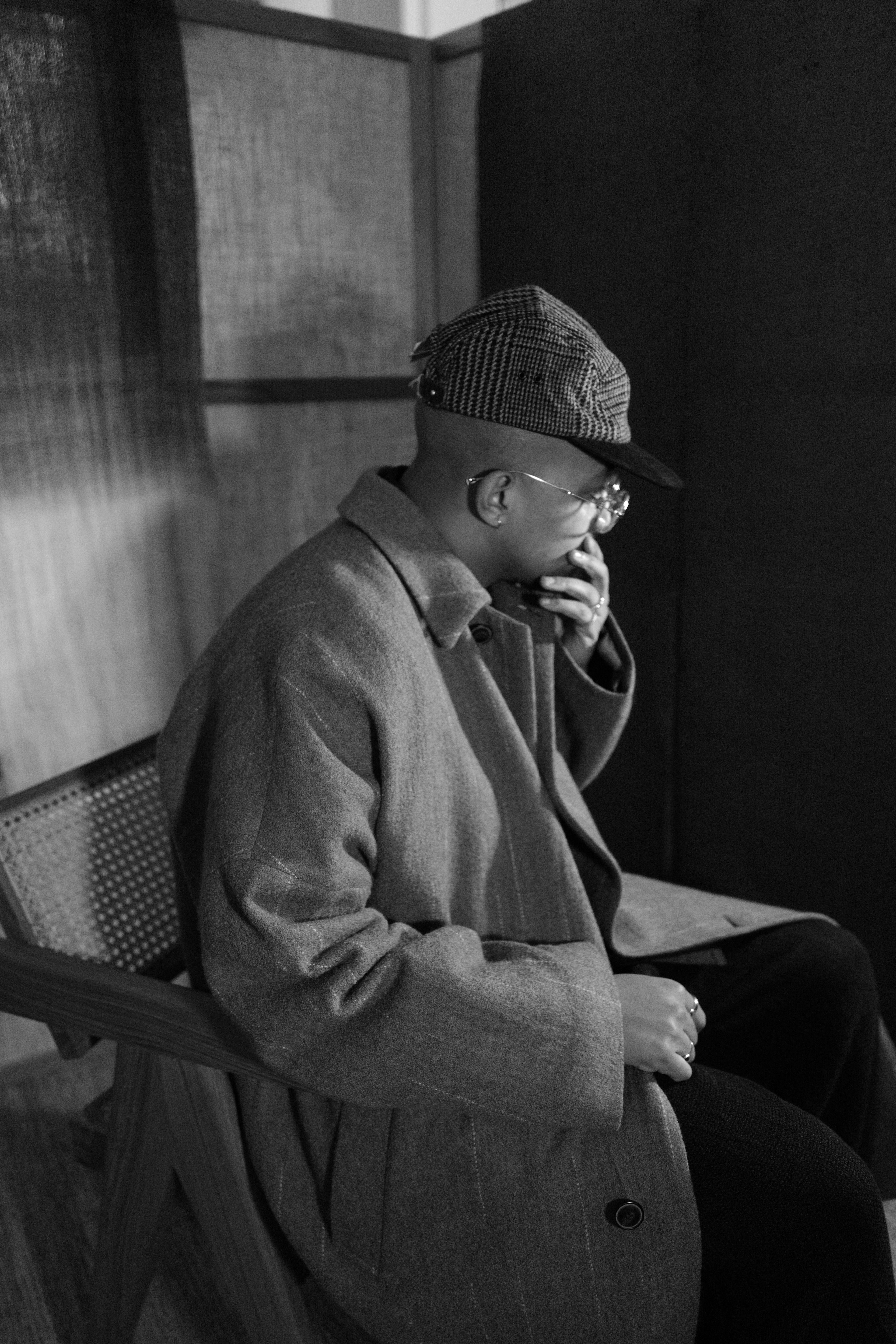 YOKO SAKAMOTO - Kasuri Overcoat in Tasmanian Broken Twill Wool | Beige - Tempo