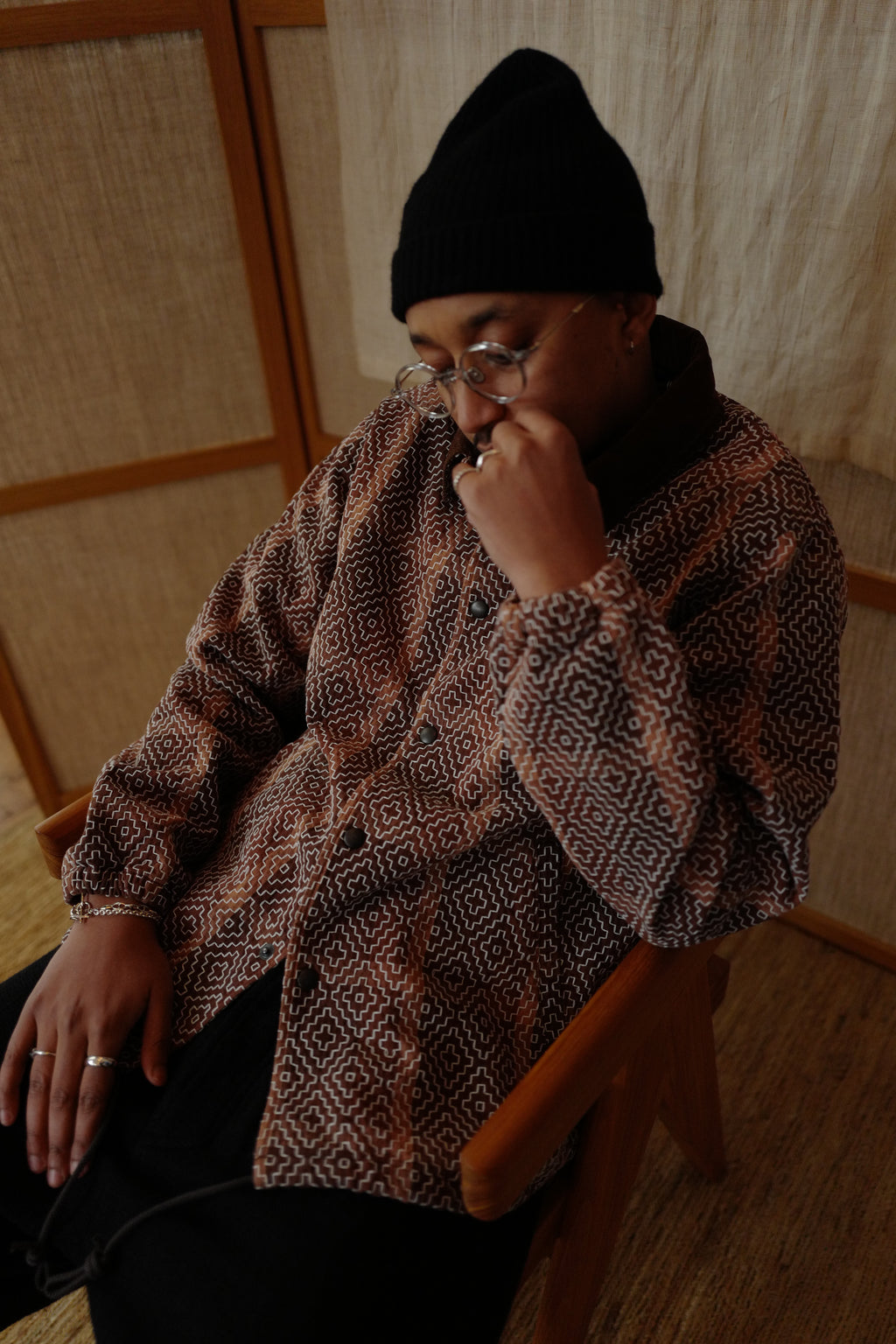 STUDIO D'ARTISAN - Kakishibu Noragi Sashiko Coach Jacket 4618 - Tempo
