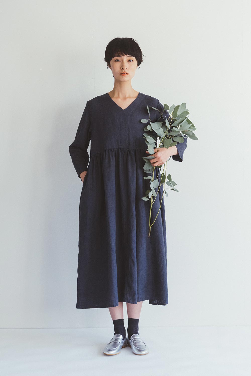 FOG LINEN WORK - Fiore Linen Dress in Macadam - Tempo