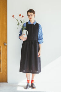 Tina Linen Over Dress in Black