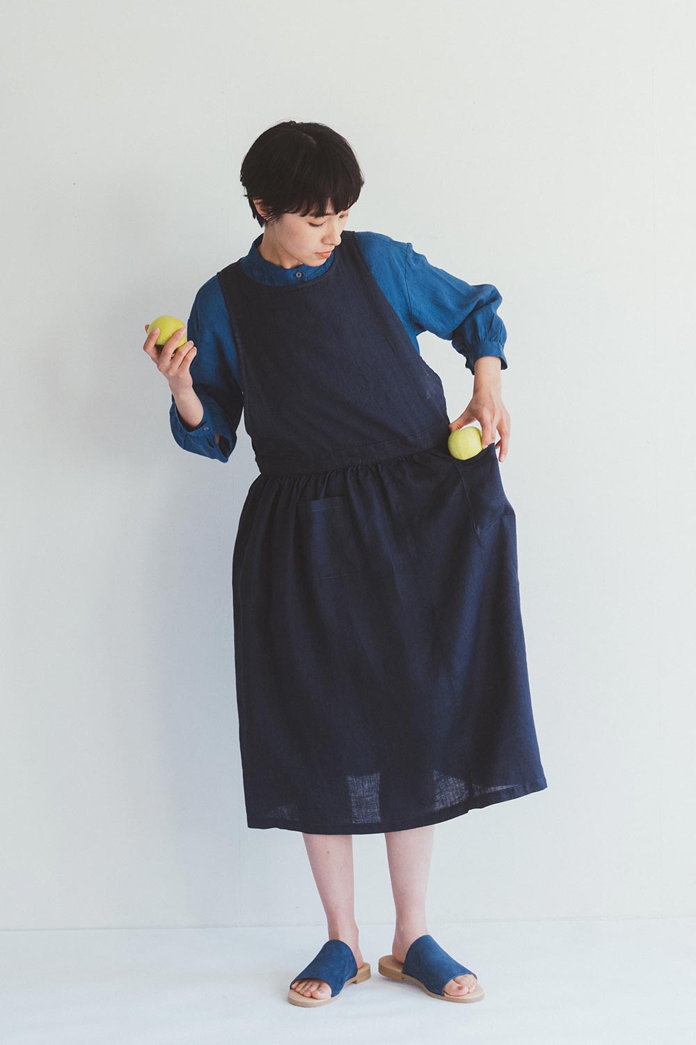 FOG LINEN WORK - Tina Linen Over Dress in Ardoise - Tempo