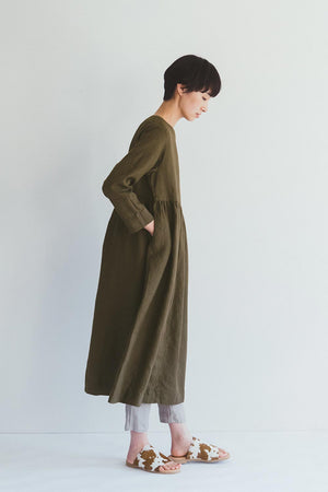 Fabia Linen Dress in Epinard