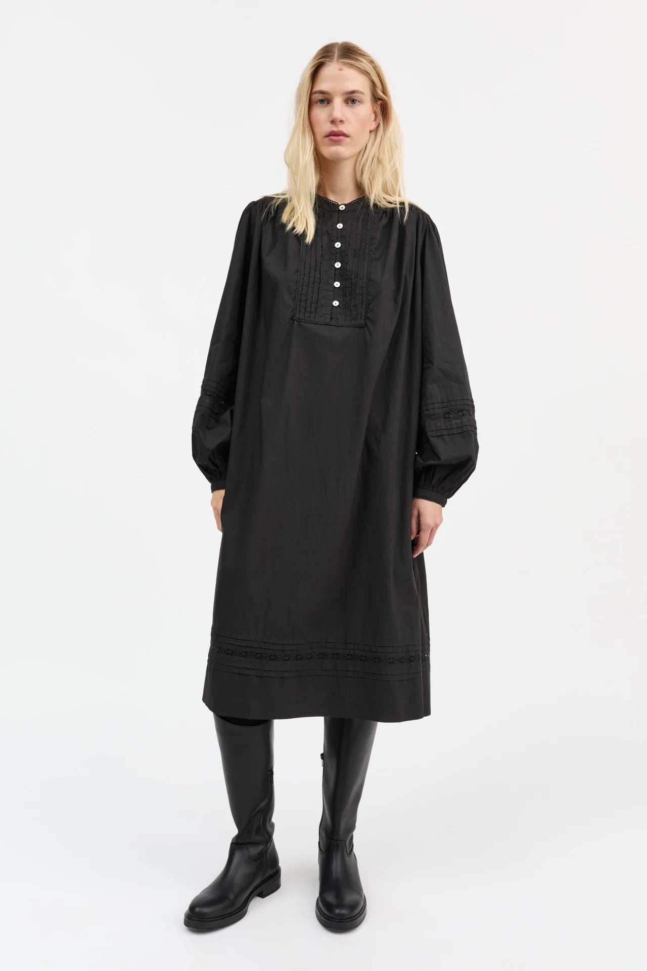 SKALL STUDIO - Leaf Organic Cotton Shirt Dress in Black - Tempo