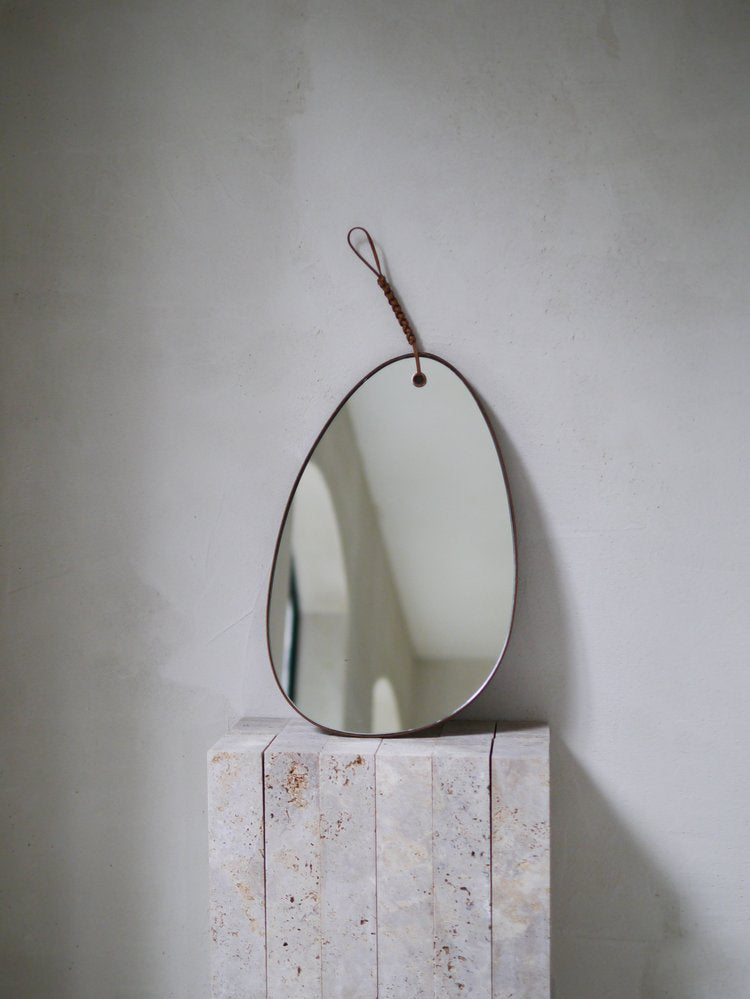 Woven Pebble Mirror 45 | Natural / Chestnut / Black
