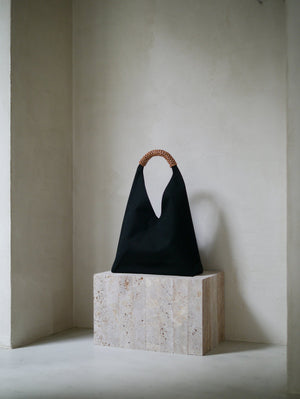 Woven Triangle Bag 58cm in Black with Chestnut-Dyed Leather Handle