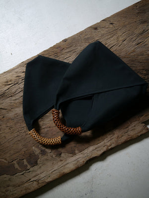 Woven Triangle Bag 58cm in Black with Chestnut-Dyed Leather Handle