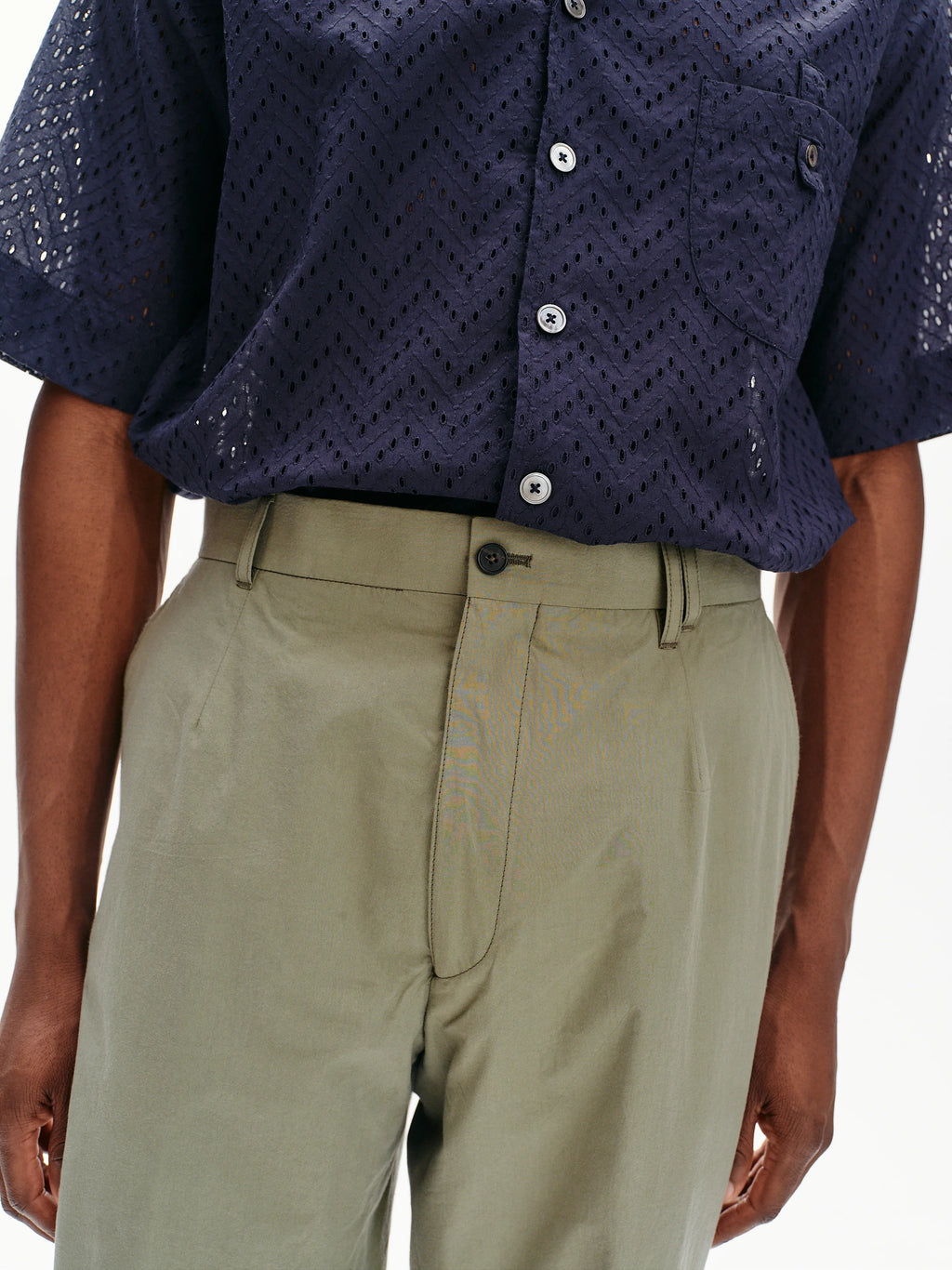 École de Pensée - Typewriter Cotton Straight Trousers | Sage - Tempo