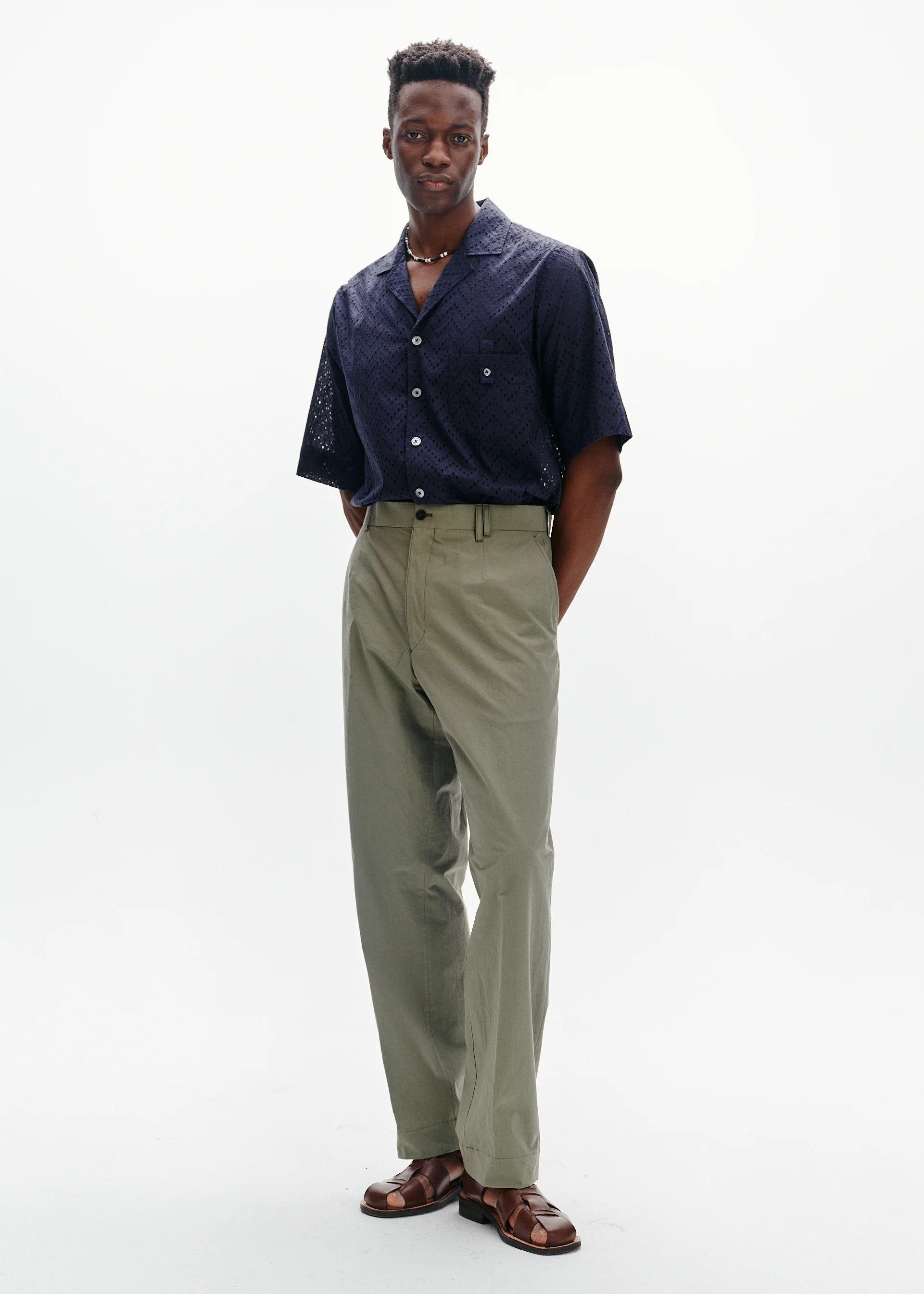 Typewriter Cotton Straight Trousers | Sage