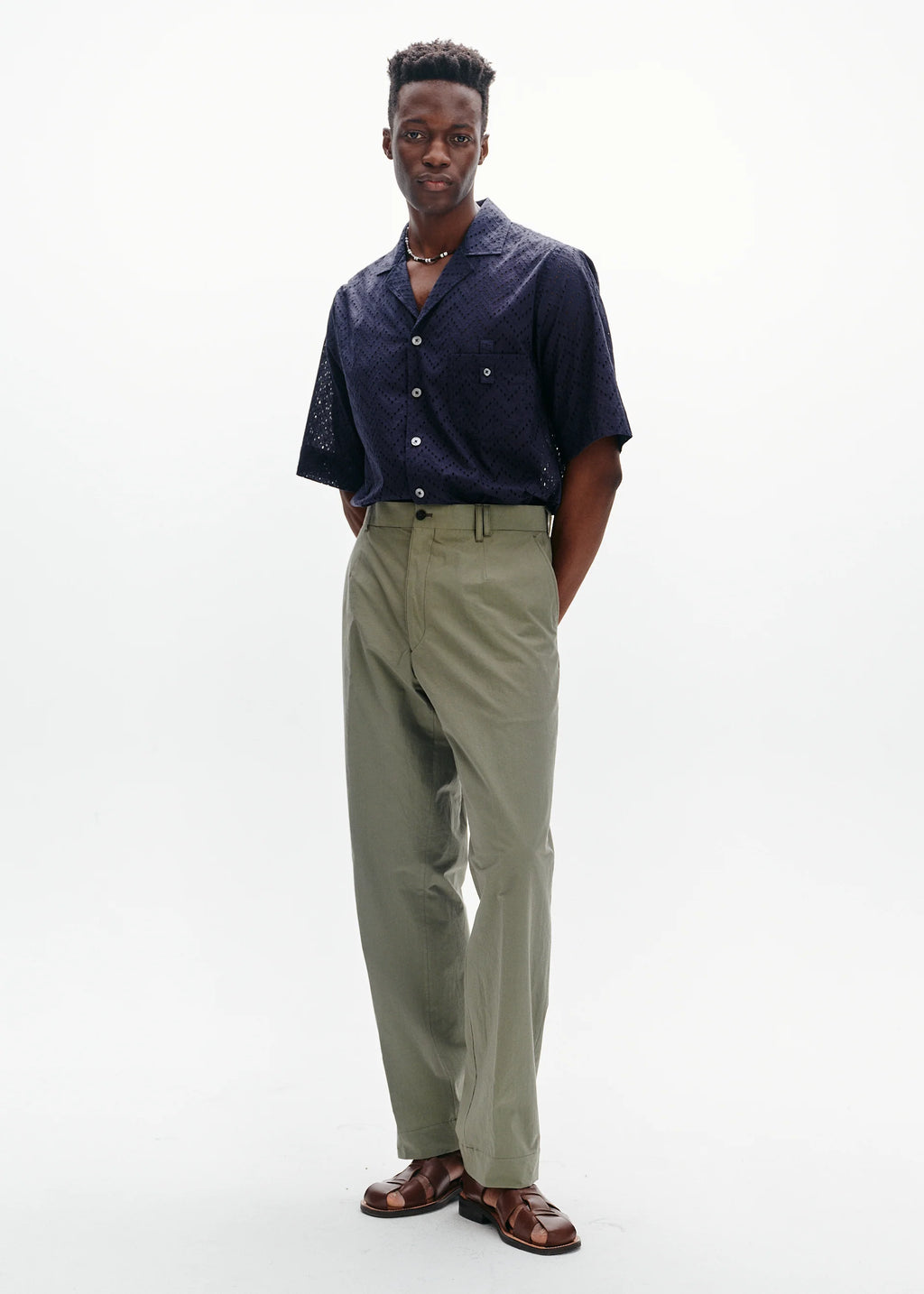 École de Pensée - Typewriter Cotton Straight Trousers | Sage - Tempo