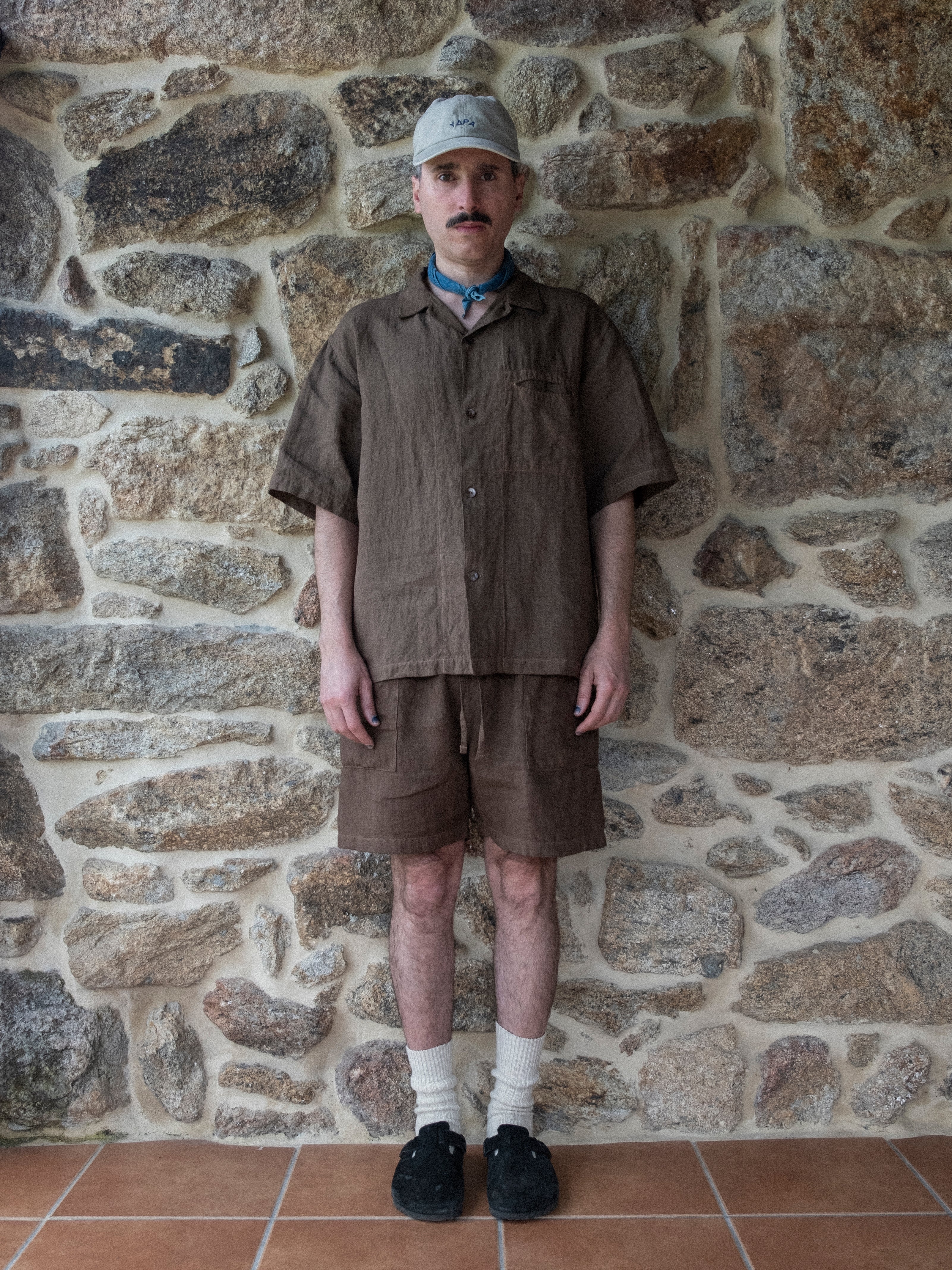 LICHEN GOODS FOR TEMPO - Chocolate Brown Cutch & Iron Hand-Dyed Hemp Short-Sleeve Shirt - Tempo