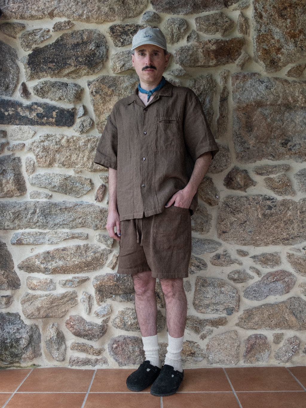 LICHEN GOODS FOR TEMPO - Chocolate Brown Cutch & Iron Hand-Dyed Hemp Short-Sleeve Shirt - Tempo