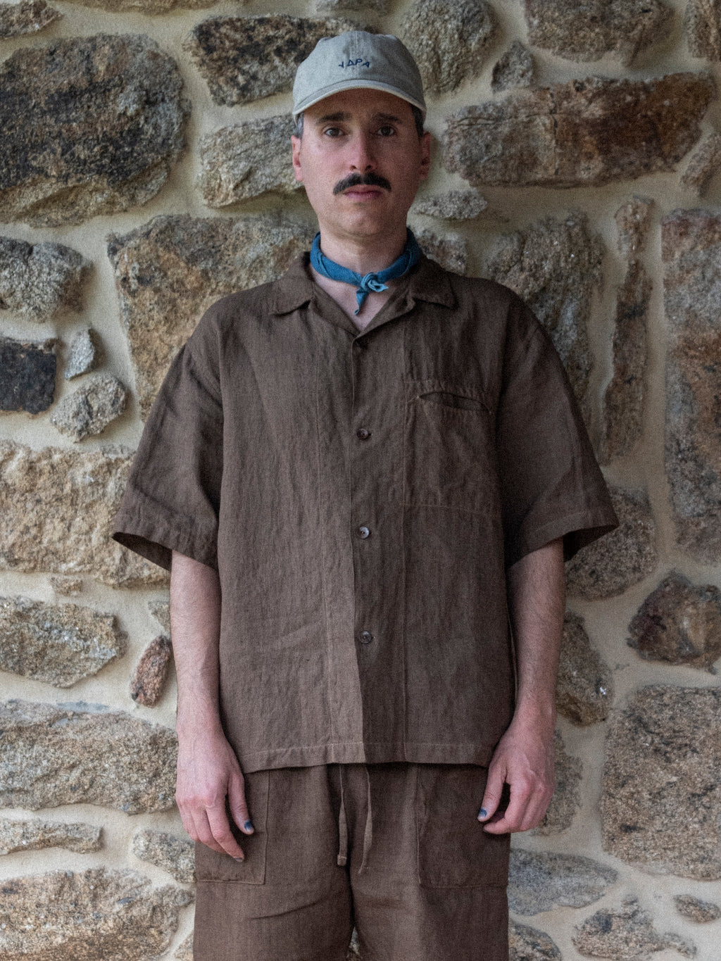 LICHEN GOODS FOR TEMPO - Chocolate Brown Cutch & Iron Hand-Dyed Hemp Short-Sleeve Shirt - Tempo