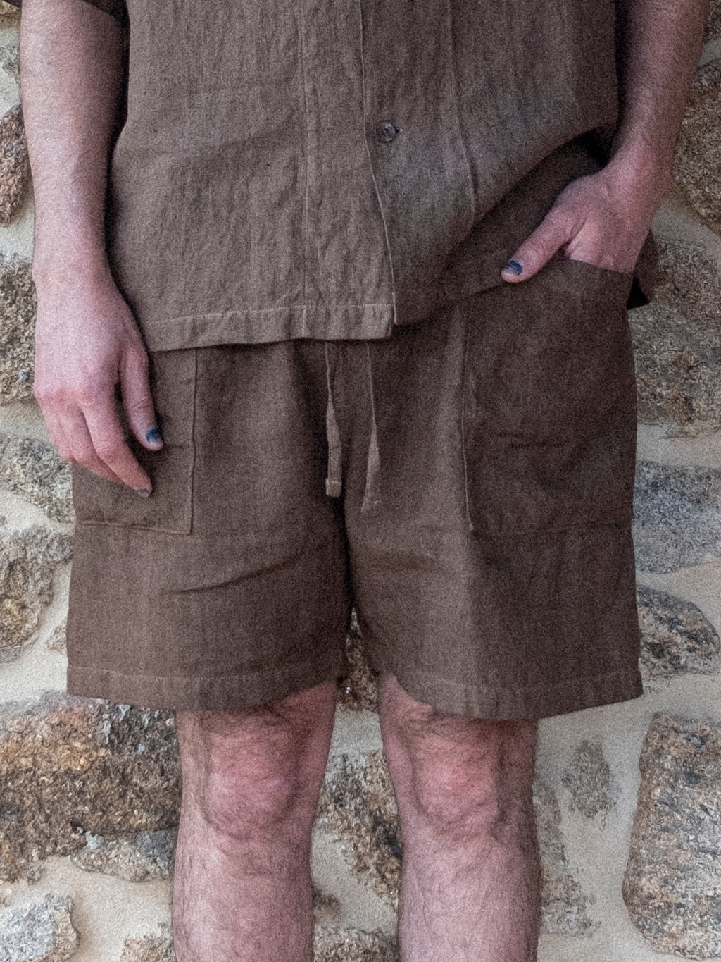 LICHEN GOODS X TEMPO - Chocolate Brown Cutch & Iron Hand-Dyed Hemp Easy Shorts - Tempo