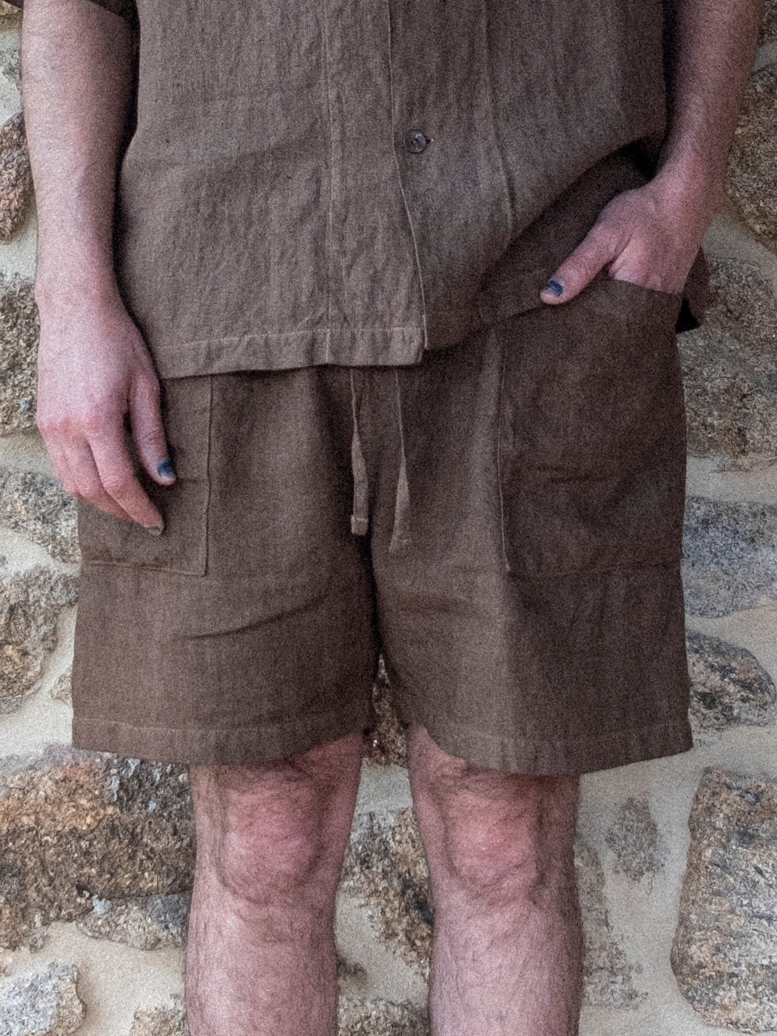 LICHEN GOODS X TEMPO - Chocolate Brown Cutch & Iron Hand-Dyed Hemp Easy Shorts - Tempo