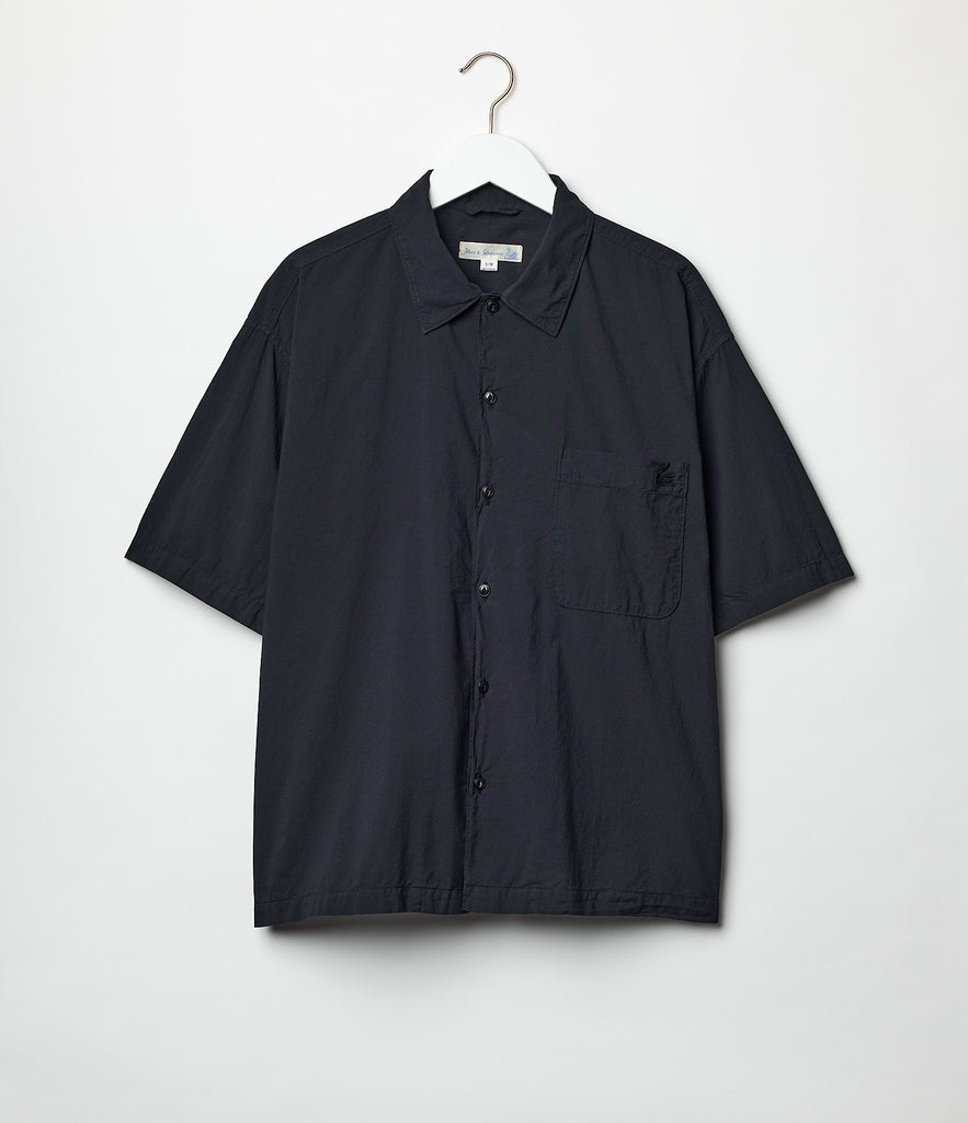 MERZ B. SCHWANEN - Short Sleeve Shirt Light Organic Cotton Poplin Relaxed Fit in Black SHIRT09LP - Tempo