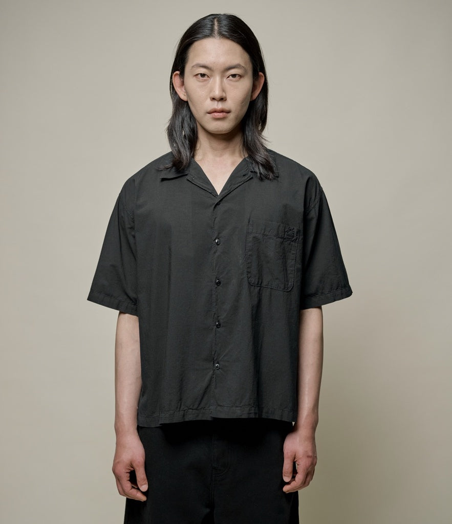 MERZ B. SCHWANEN - Short Sleeve Shirt Light Organic Cotton Poplin Relaxed Fit in Black SHIRT09LP - Tempo