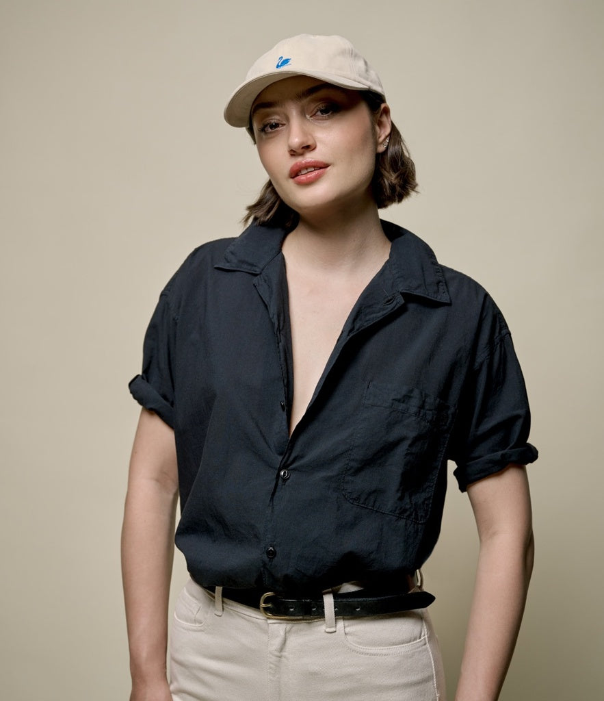 MERZ B. SCHWANEN - Short Sleeve Shirt Light Organic Cotton Poplin Relaxed Fit in Black SHIRT09LP - Tempo