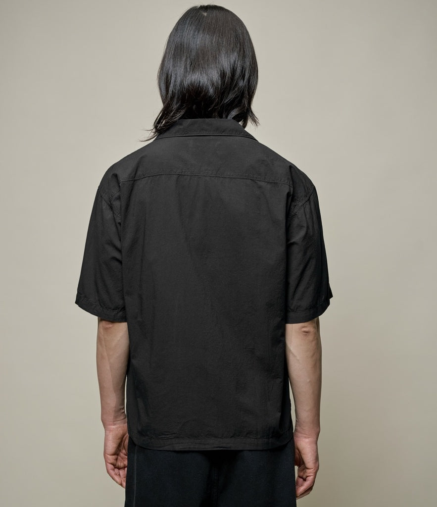 MERZ B. SCHWANEN - Short Sleeve Shirt Light Organic Cotton Poplin Relaxed Fit in Black SHIRT09LP - Tempo