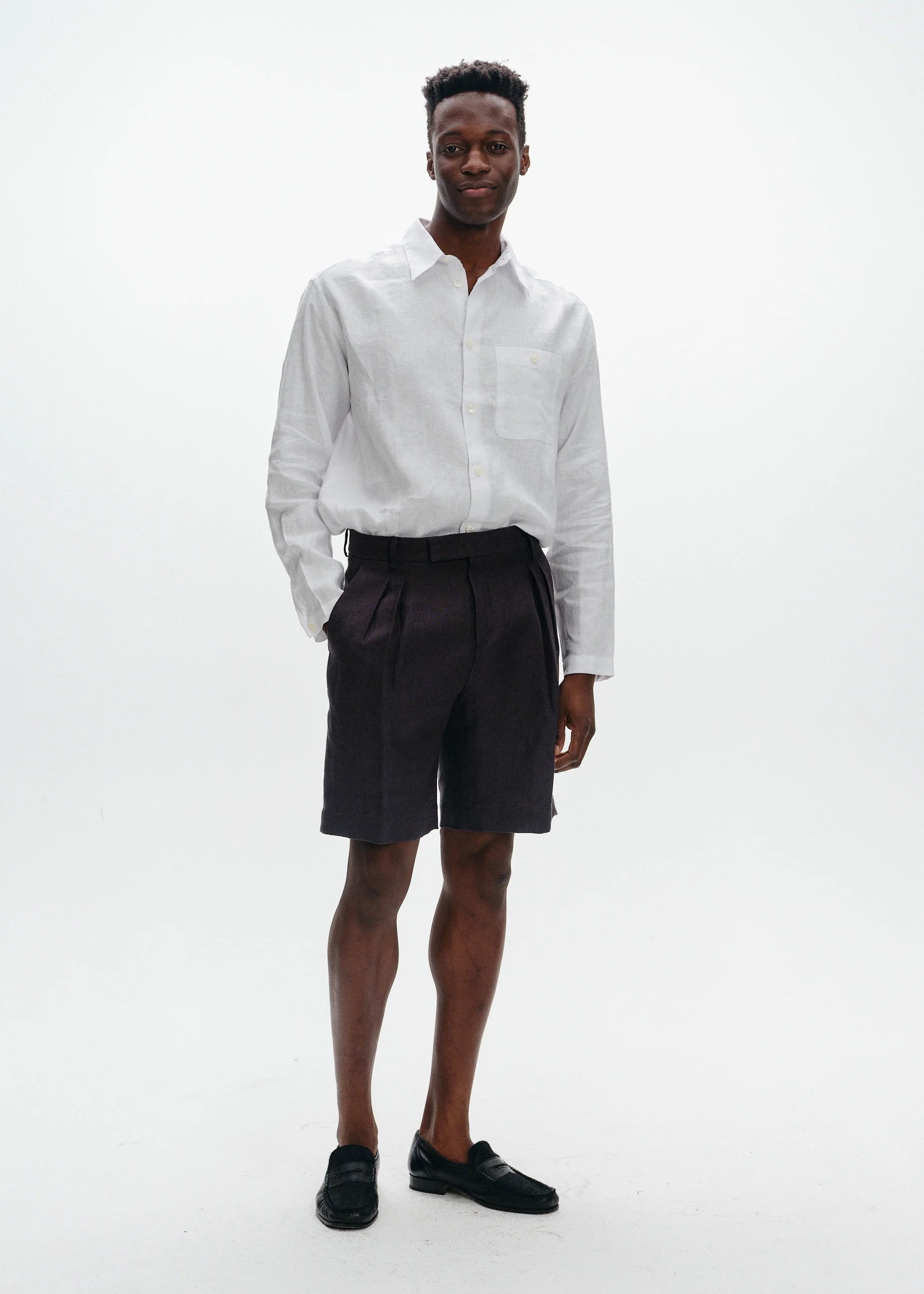 Linen Tailored Shorts | Teal Grey