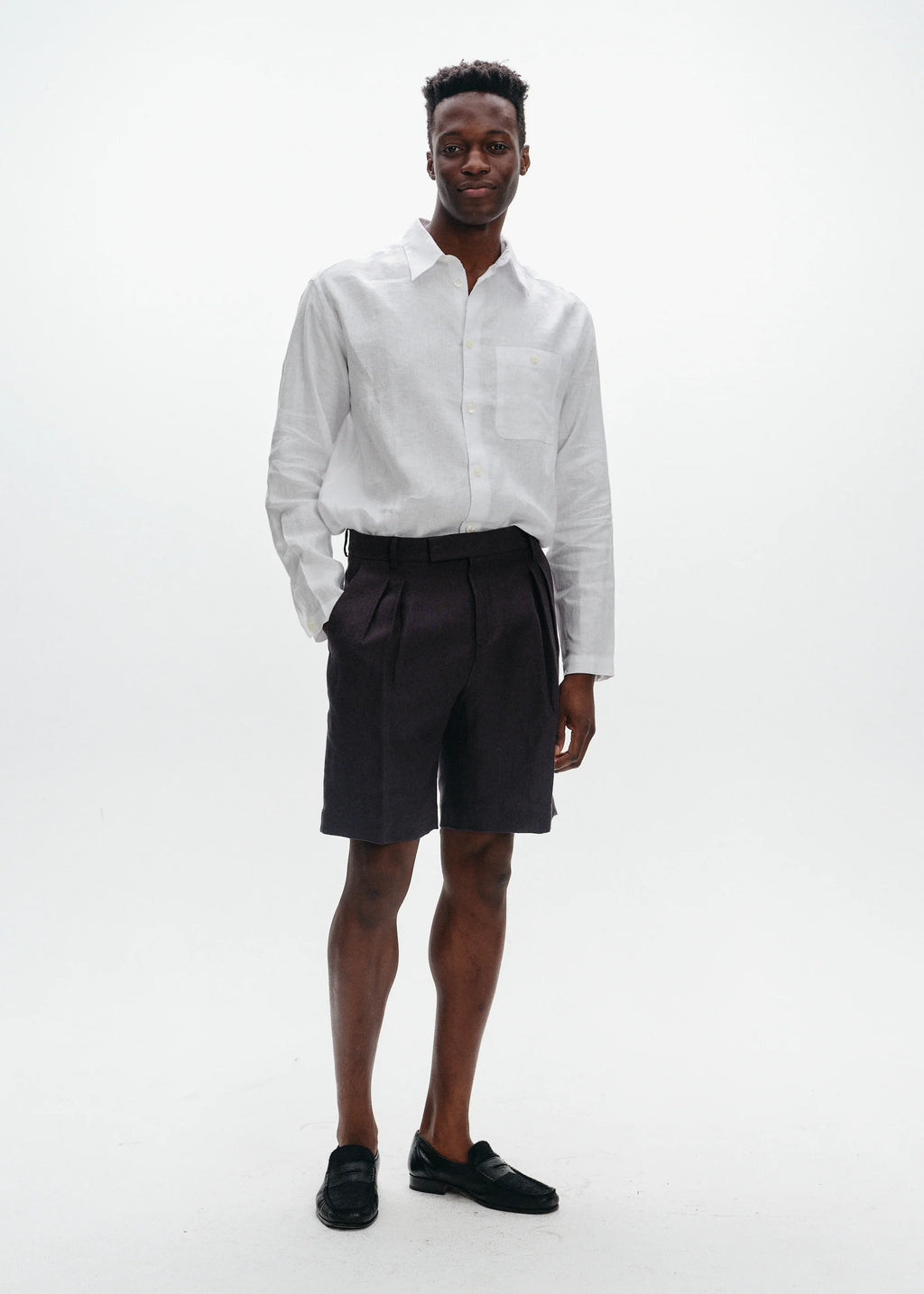 Linen Tailored Shorts | Teal Grey - Tempo