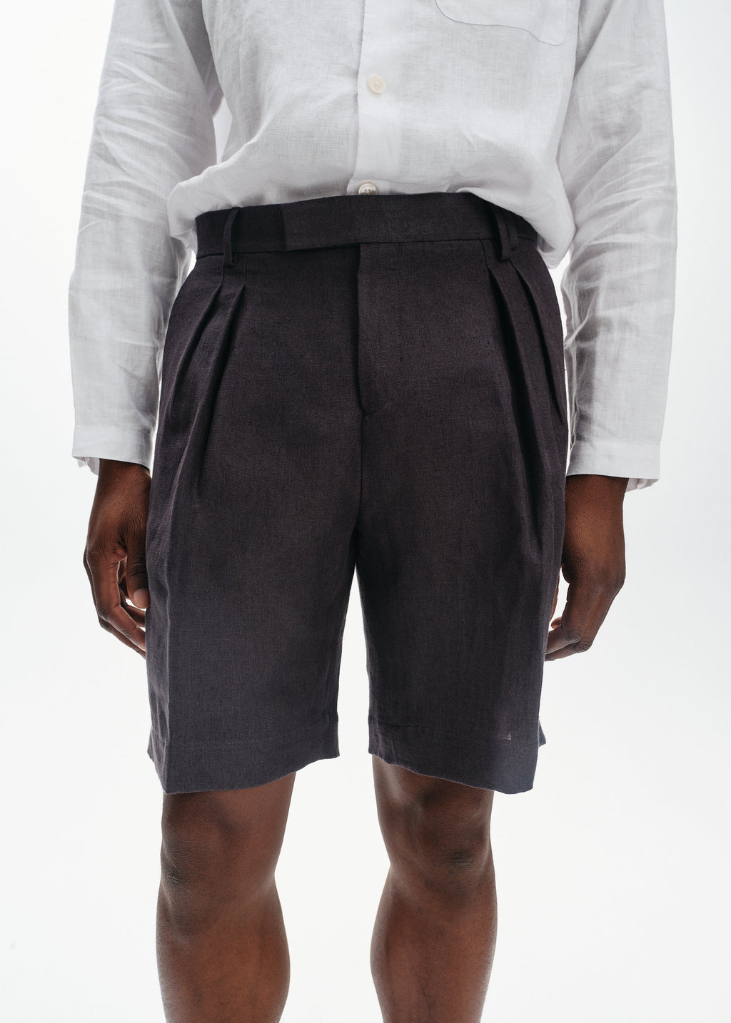 Linen Tailored Shorts | Teal Grey