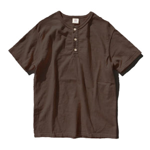 16oz Japanese Organic Cotton Henley Hand-Dyed in Chestnut - Dark Kuri - Tempo