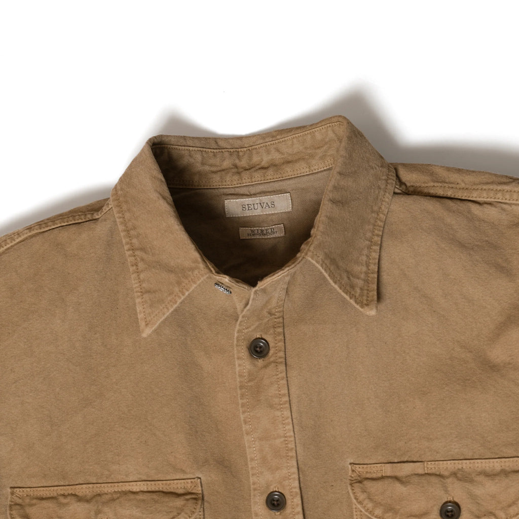 SEUVAS - Coffee Dyed 8oz Kurashiki Hampu Double Flap Pocket Shirt - Tempo