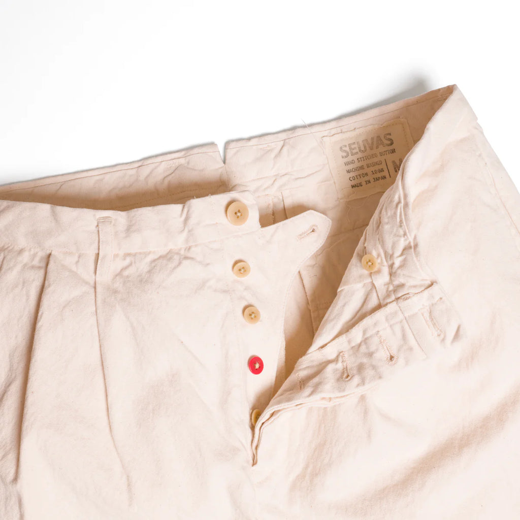 SEUVAS - Natural 10oz Kurashiki Hampu Two-Tuck Relaxed Tapered Trousers - Tempo