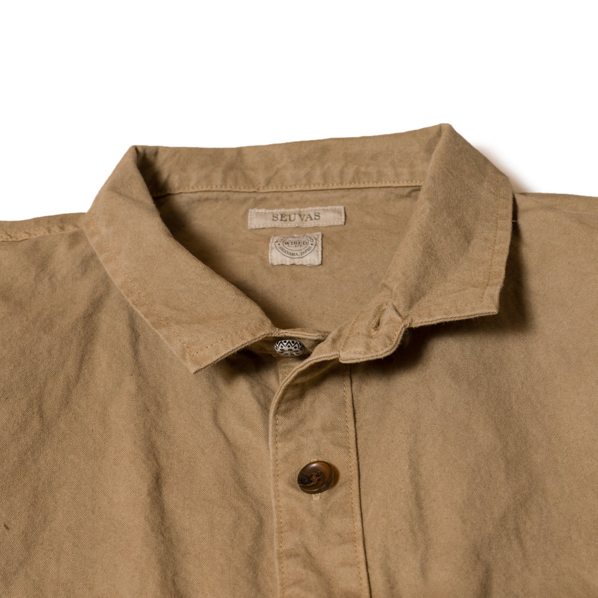 SEUVAS - Coffee Dyed 8oz Kurashiki Hampu Wing Collar Shirt Jacket - Tempo