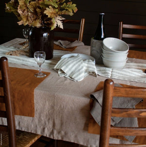 Linen Table Runner - Natural White Stripes
