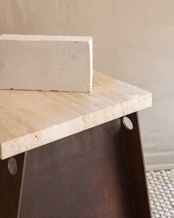 64 PLINTH | BLACKENED STEEL / TRAVERTINE - Tempo