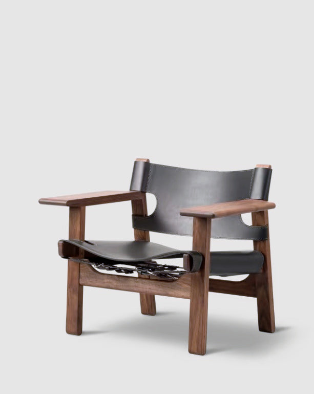 The Spanish Chair | Black Leather, Oiled Walnut - Tempo