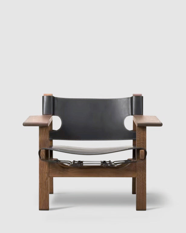 The Spanish Chair | Black Leather, Oiled Smoked Oak - Tempo