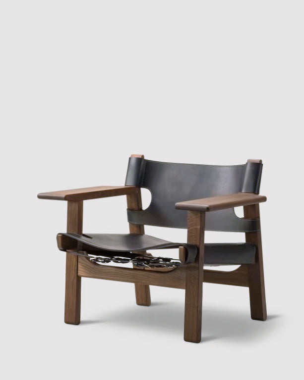 The Spanish Chair | Black Leather, Oiled Smoked Oak - Tempo
