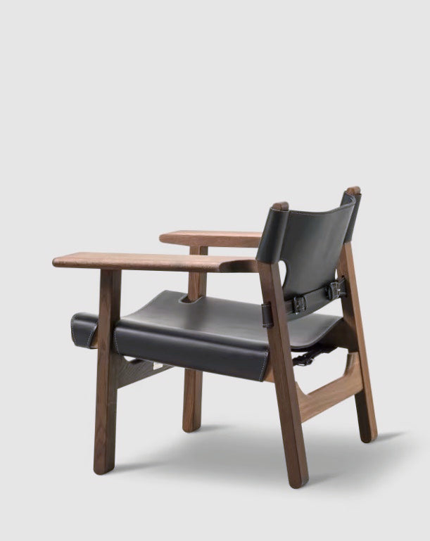 The Spanish Chair | Black Leather, Oiled Smoked Oak - Tempo