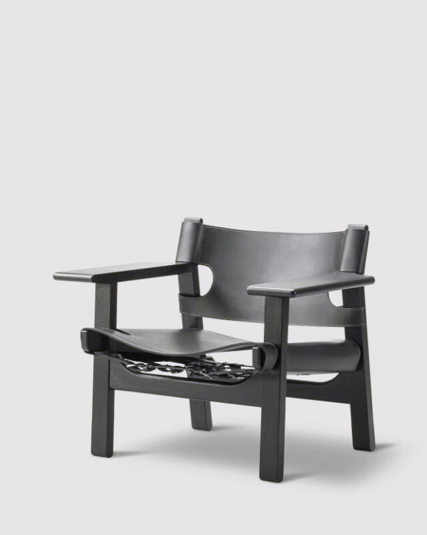 The Spanish Chair | Black Leather, Black Lacquered Oak - Tempo