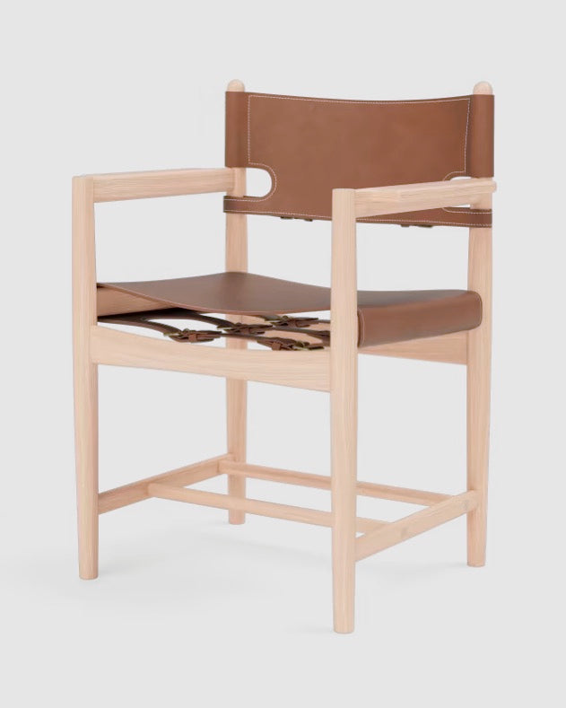 The Spanish Dining Armchair | Cognac Leather, Light Oil Oak - Tempo