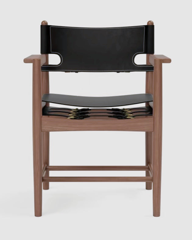 The Spanish Dining Armchair | Black Leather, Oiled Smoked Oak